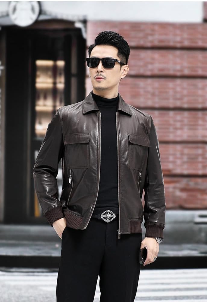 極美品✨90s レザージャケット ブルゾン ラムレザー 本革 スタンドカラー